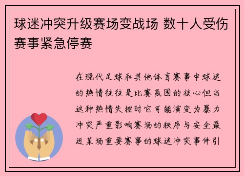 球迷冲突升级赛场变战场 数十人受伤赛事紧急停赛