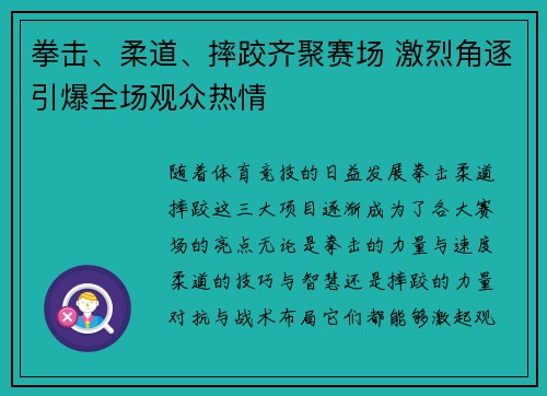 拳击、柔道、摔跤齐聚赛场 激烈角逐引爆全场观众热情